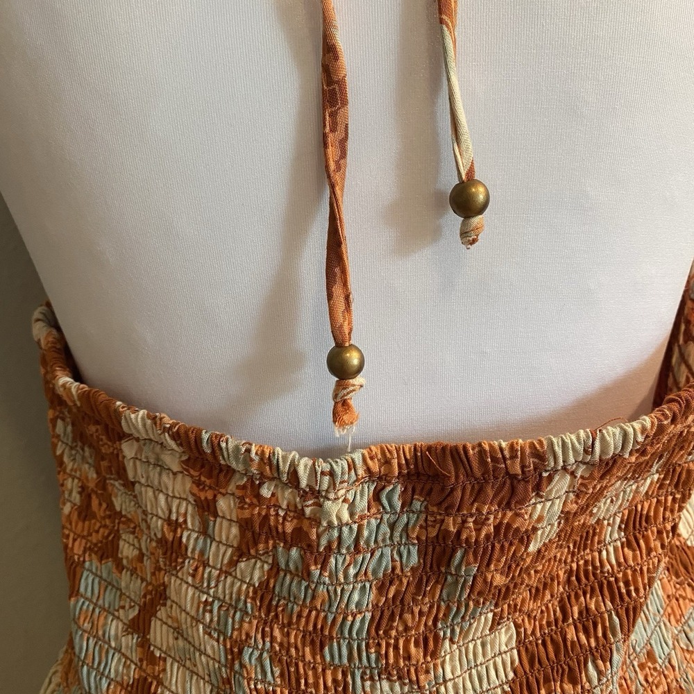 Angie Boho Mixed Print Halter Jumpsuit L | Wide Leg Ruffle Hem Festival Style - Picture 8 of 11